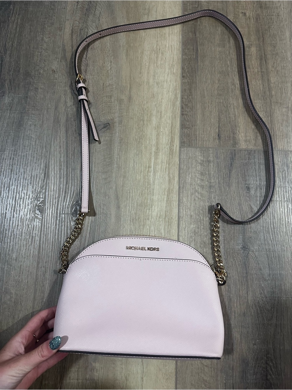 Michael Kors Light Pink Dome Crossbody with Gold Chain